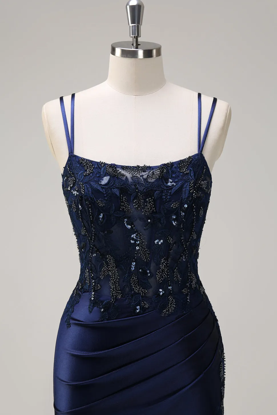 Sereia Marinha Alças Esparguete Espartilho Ruched Long Prom Dress With Slit