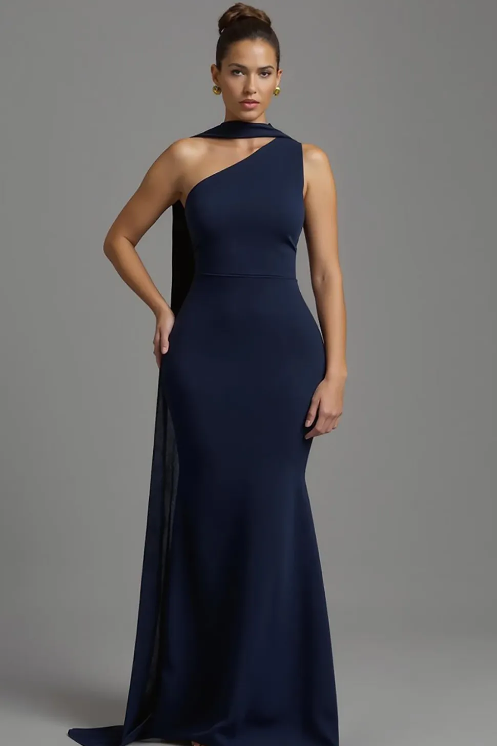Sereia Marinha Cetim Pescoço Lenço Longo Vestido Formal