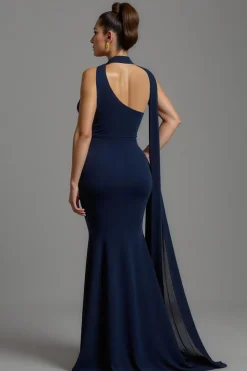Sereia Marinha Cetim Pescoço Lenço Longo Vestido Formal