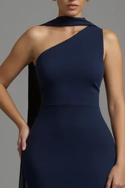 Sereia Marinha Cetim Pescoço Lenço Longo Vestido Formal