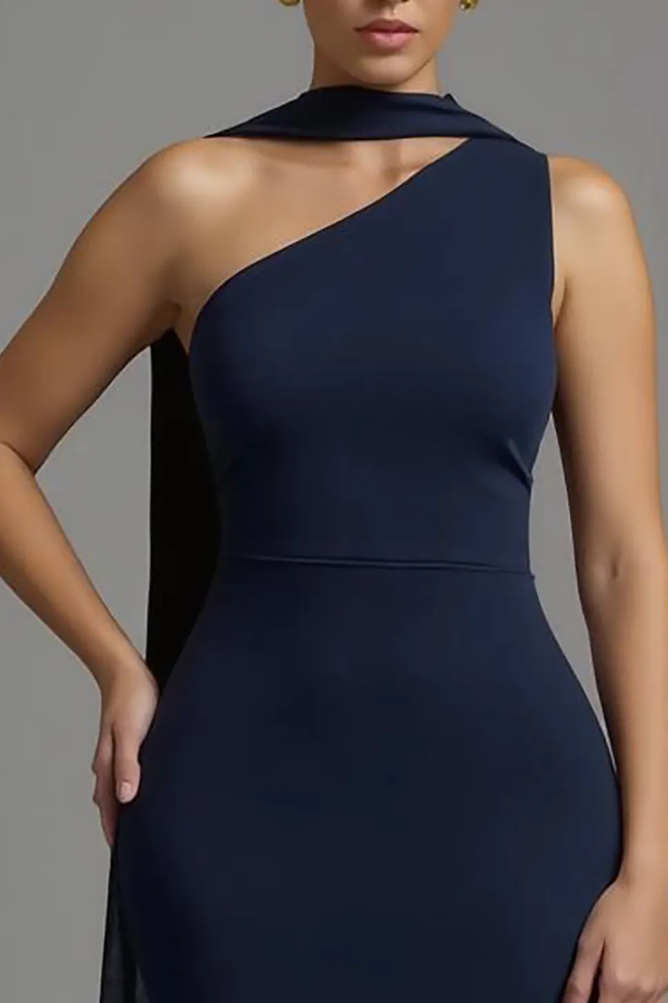 Sereia Marinha Cetim Pescoço Lenço Longo Vestido Formal