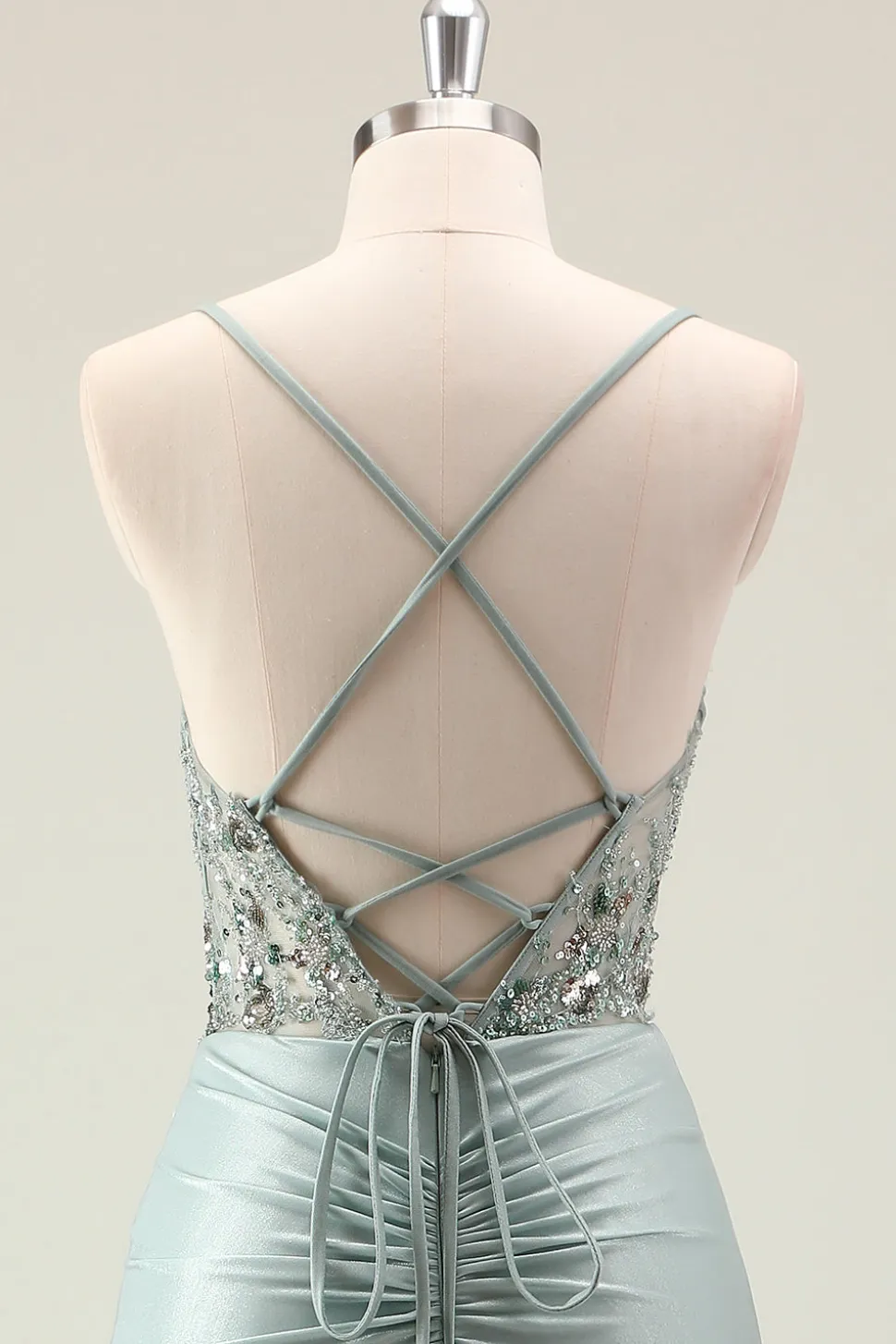 Sereia Marinha Escura Sparkly Sequins Esparguete Alças Vestido de Baile com Fenda