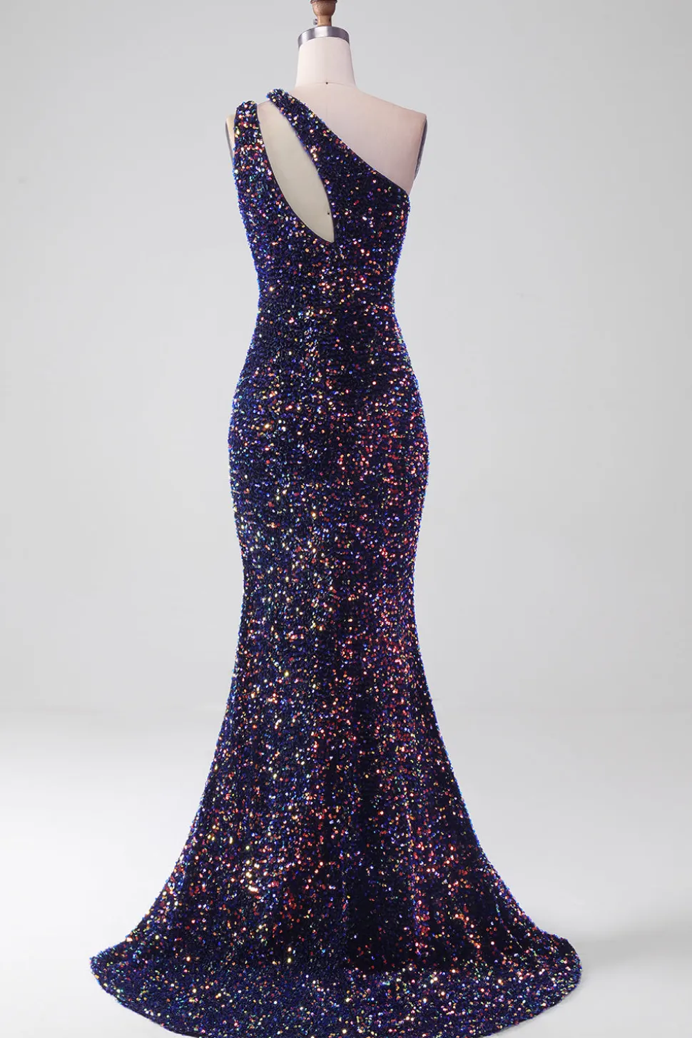 Sereia Negra Um Ombro Sequins Long Prom Dress com Fenda