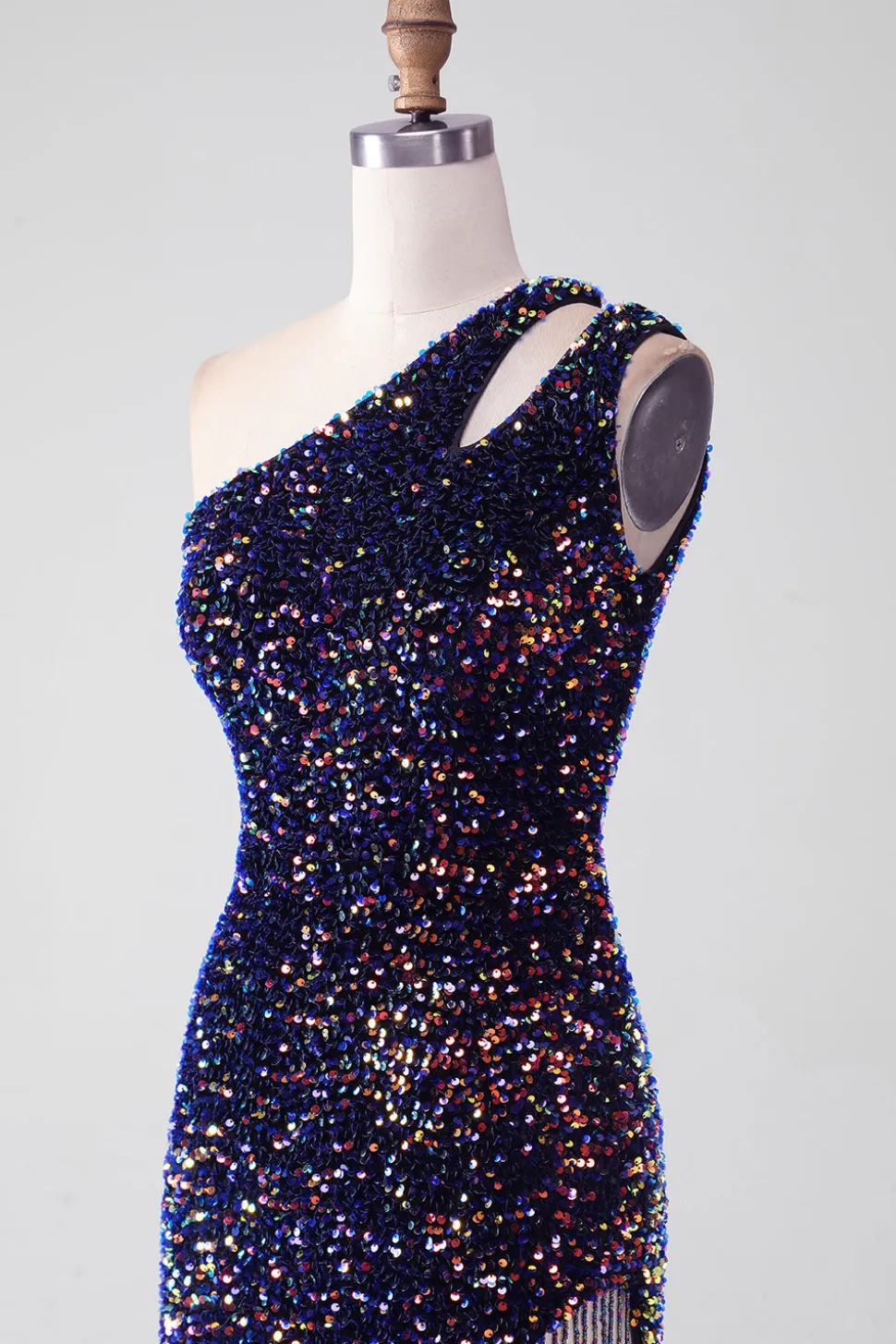 Sereia Negra Um Ombro Sequins Long Prom Dress com Fenda