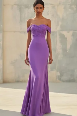 Sereia Off Shoulder Purple Chiffon Vestido Formal Longo