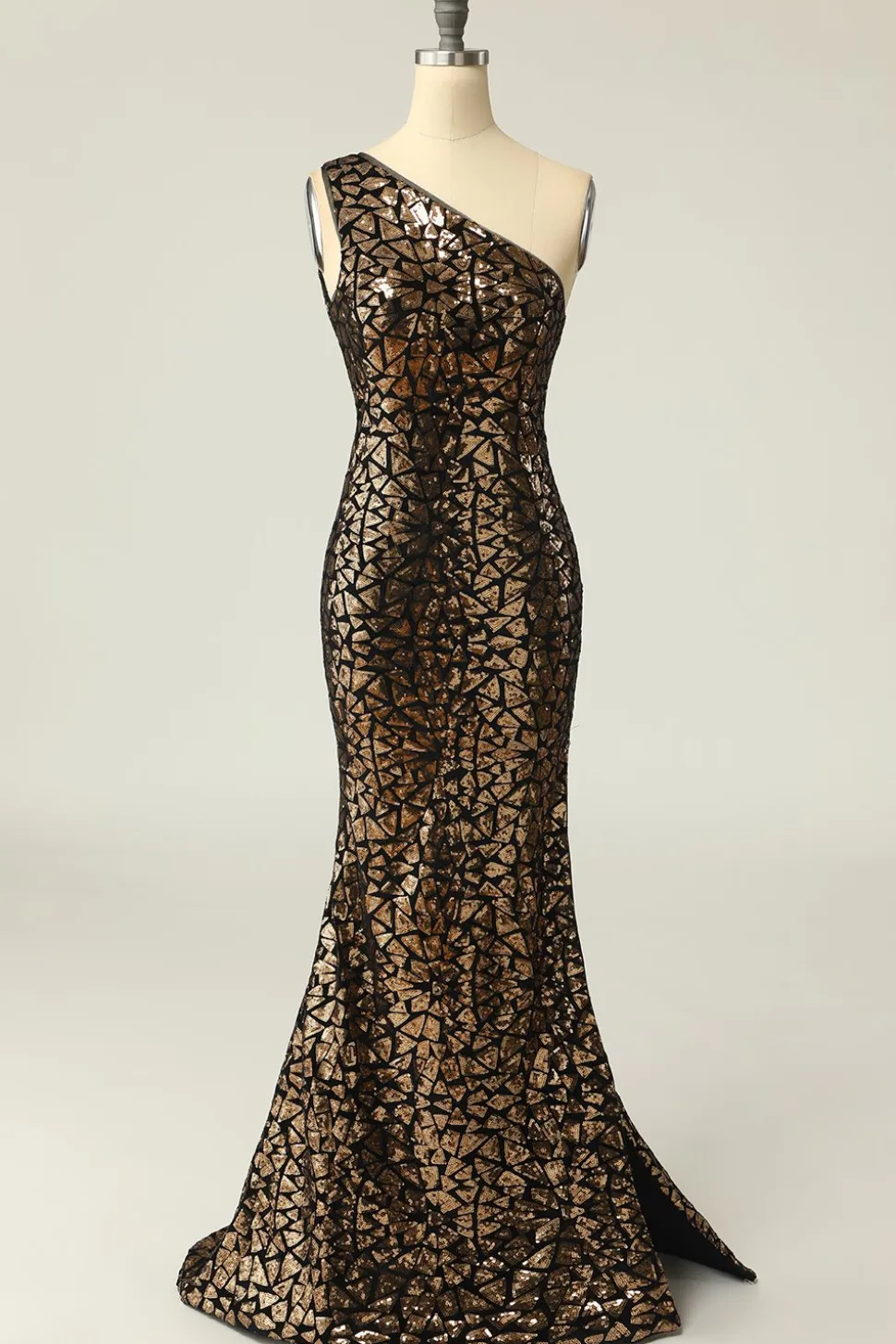 Sereia One Shouler Dark Gold Sequins Vestido de baile