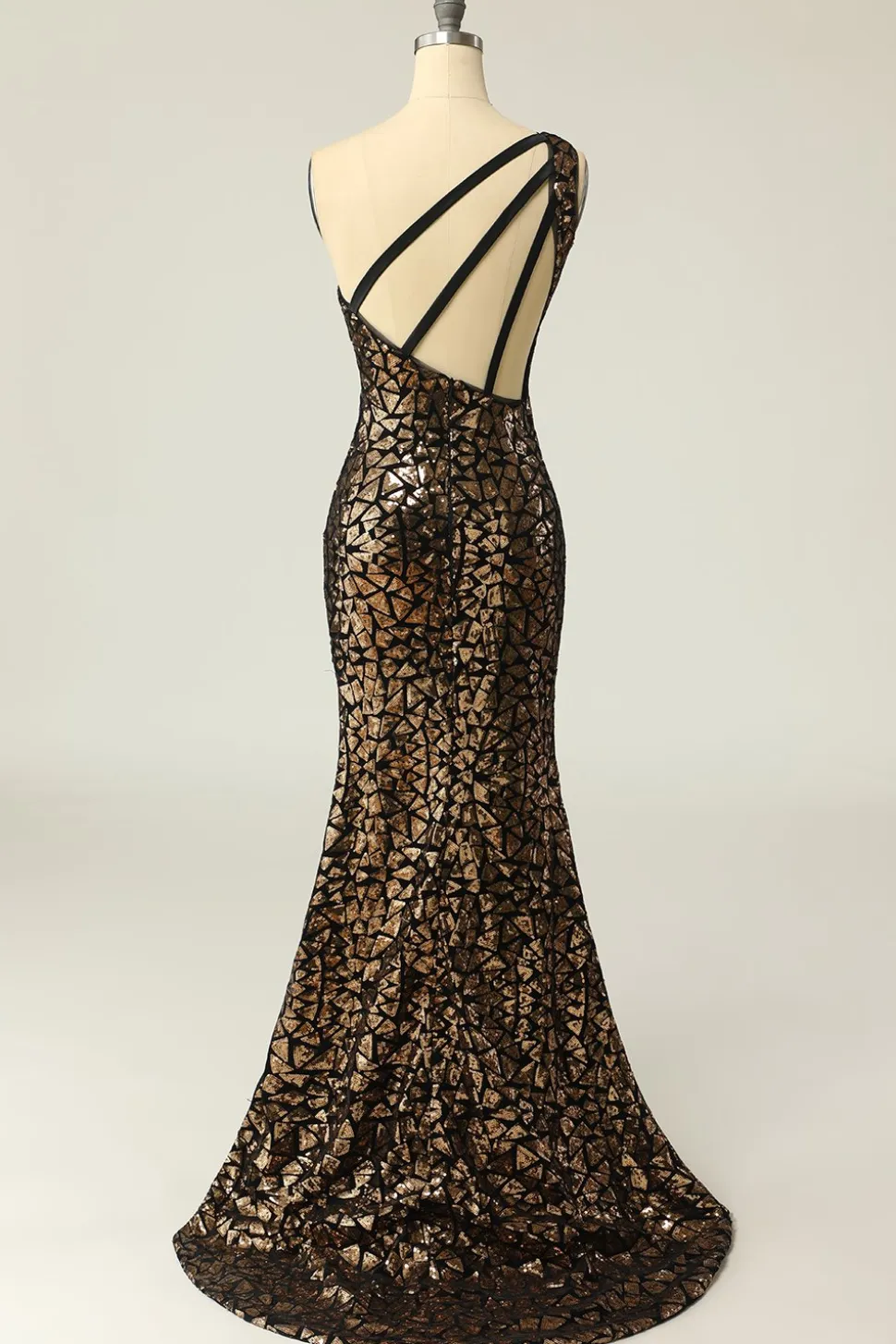 Sereia One Shouler Dark Gold Sequins Vestido de baile