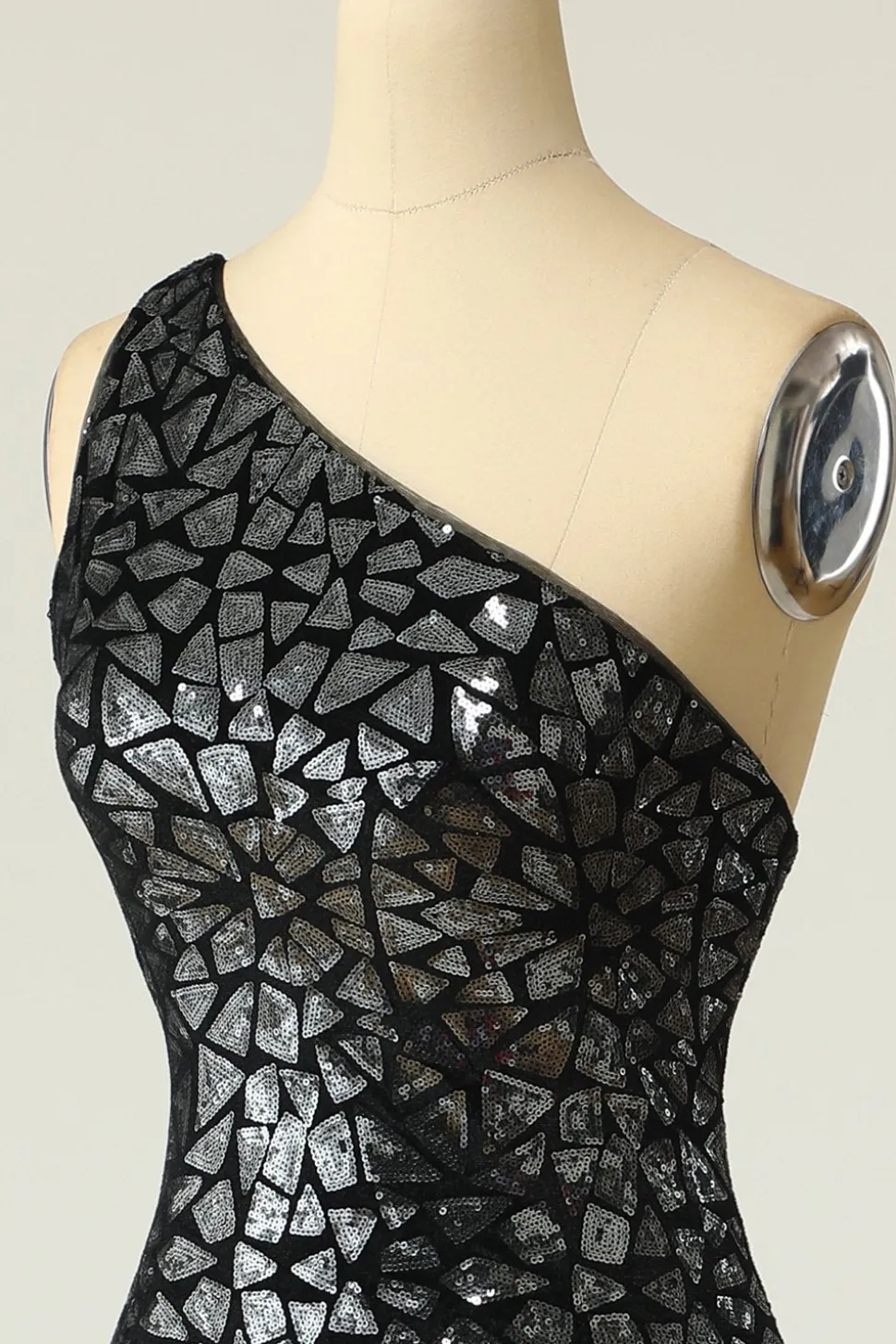 Sereia One Shouler Dark Gold Sequins Vestido de baile