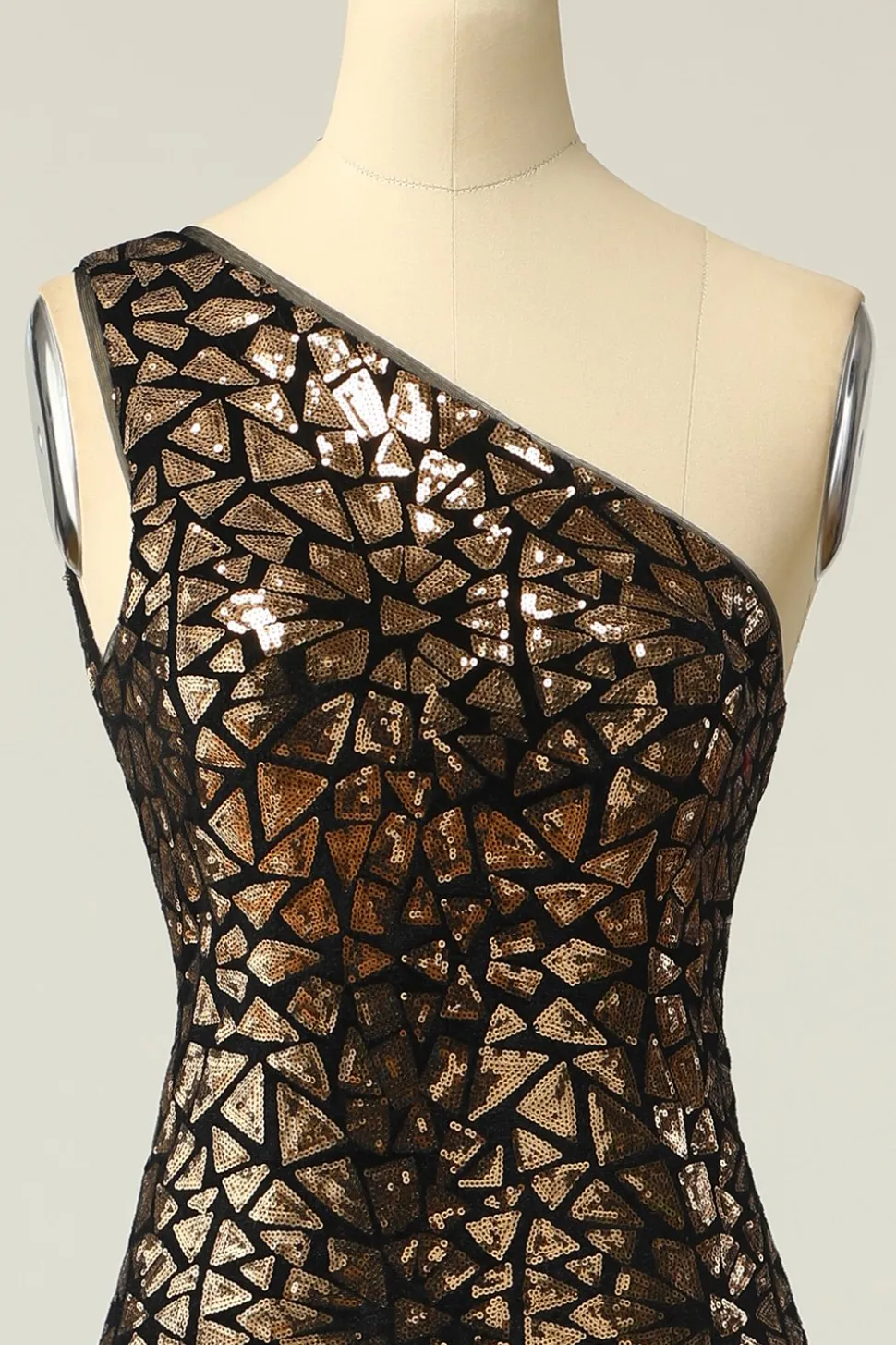 Sereia One Shouler Dark Gold Sequins Vestido de baile
