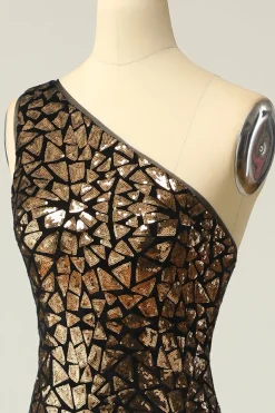 Sereia One Shouler Dark Gold Sequins Vestido de baile