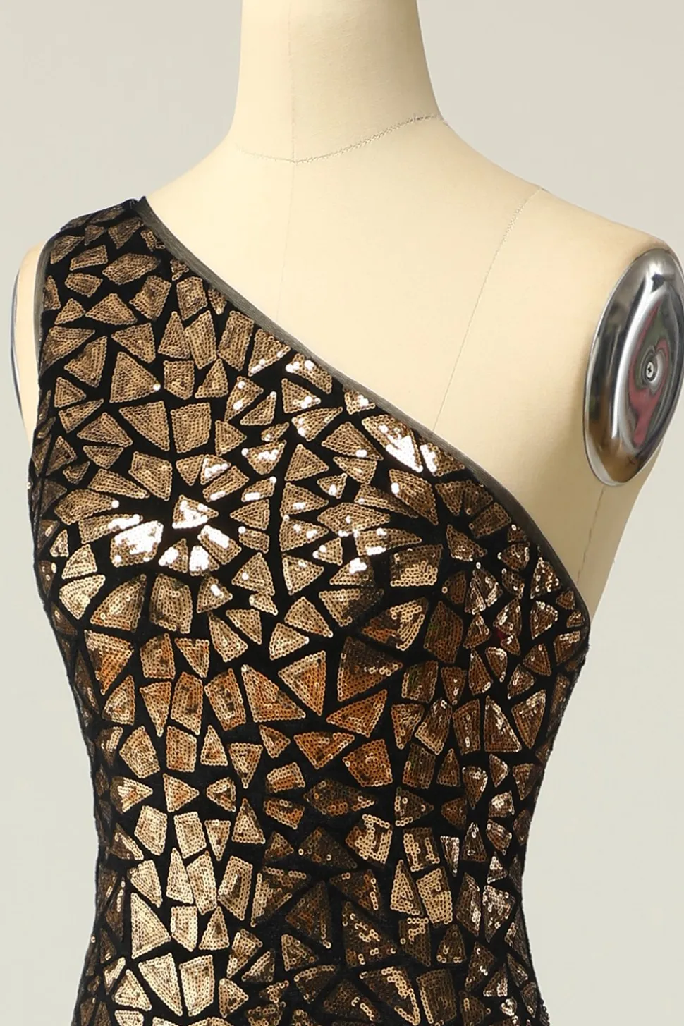 Sereia One Shouler Dark Gold Sequins Vestido de baile