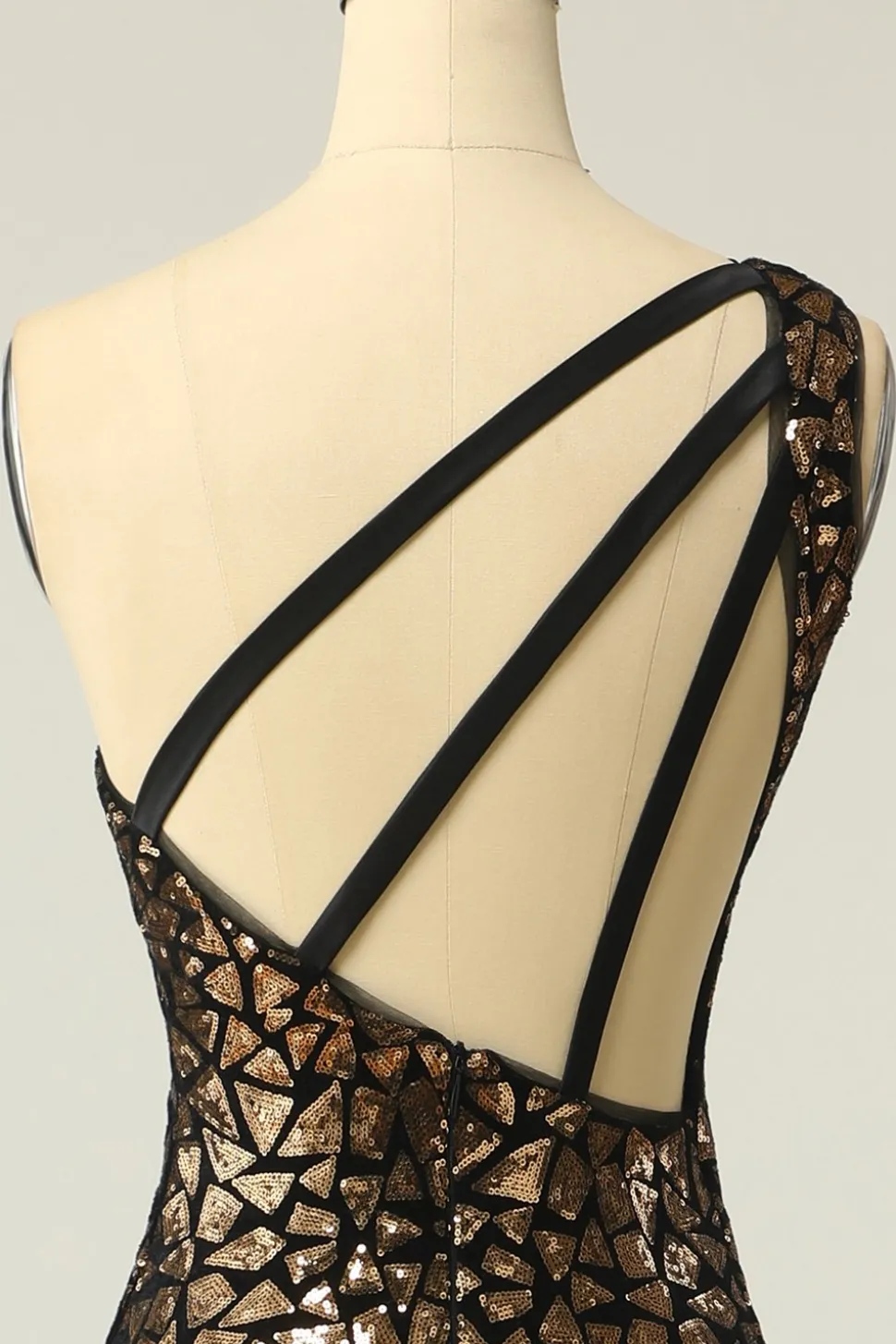 Sereia One Shouler Dark Gold Sequins Vestido de baile