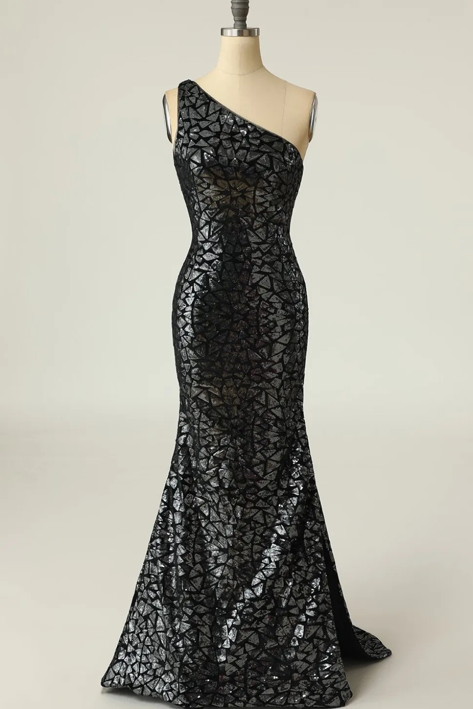 Sereia One Shouler Dark Gold Sequins Vestido de baile