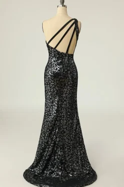 Sereia One Shouler Dark Gold Sequins Vestido de baile