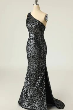 Sereia One Shouler Dark Gold Sequins Vestido de baile