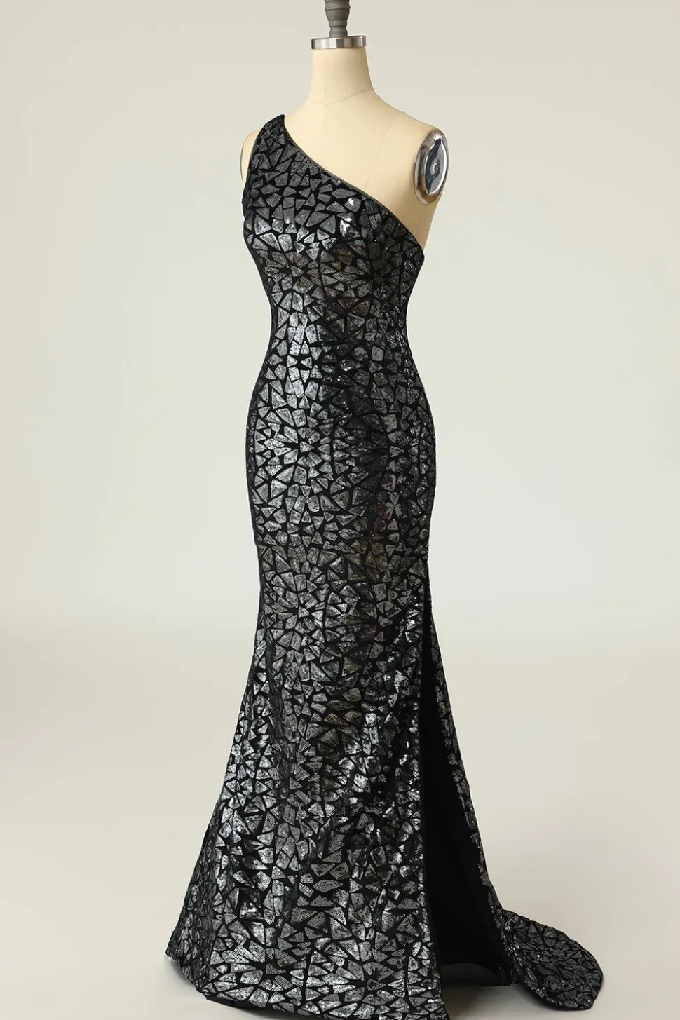 Sereia One Shouler Dark Gold Sequins Vestido de baile