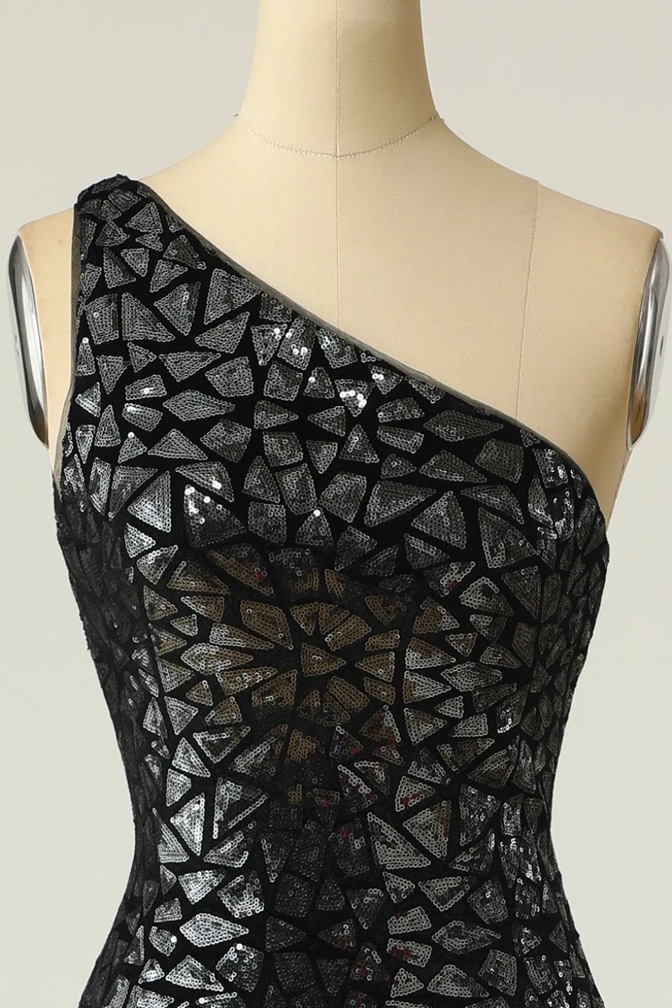 Sereia One Shouler Dark Gold Sequins Vestido de baile