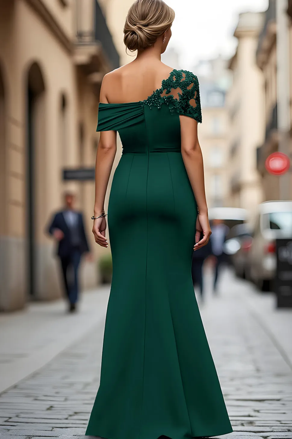 Sereia Preta Assimétrica Mãe do Vestido da Noiva com Apliques