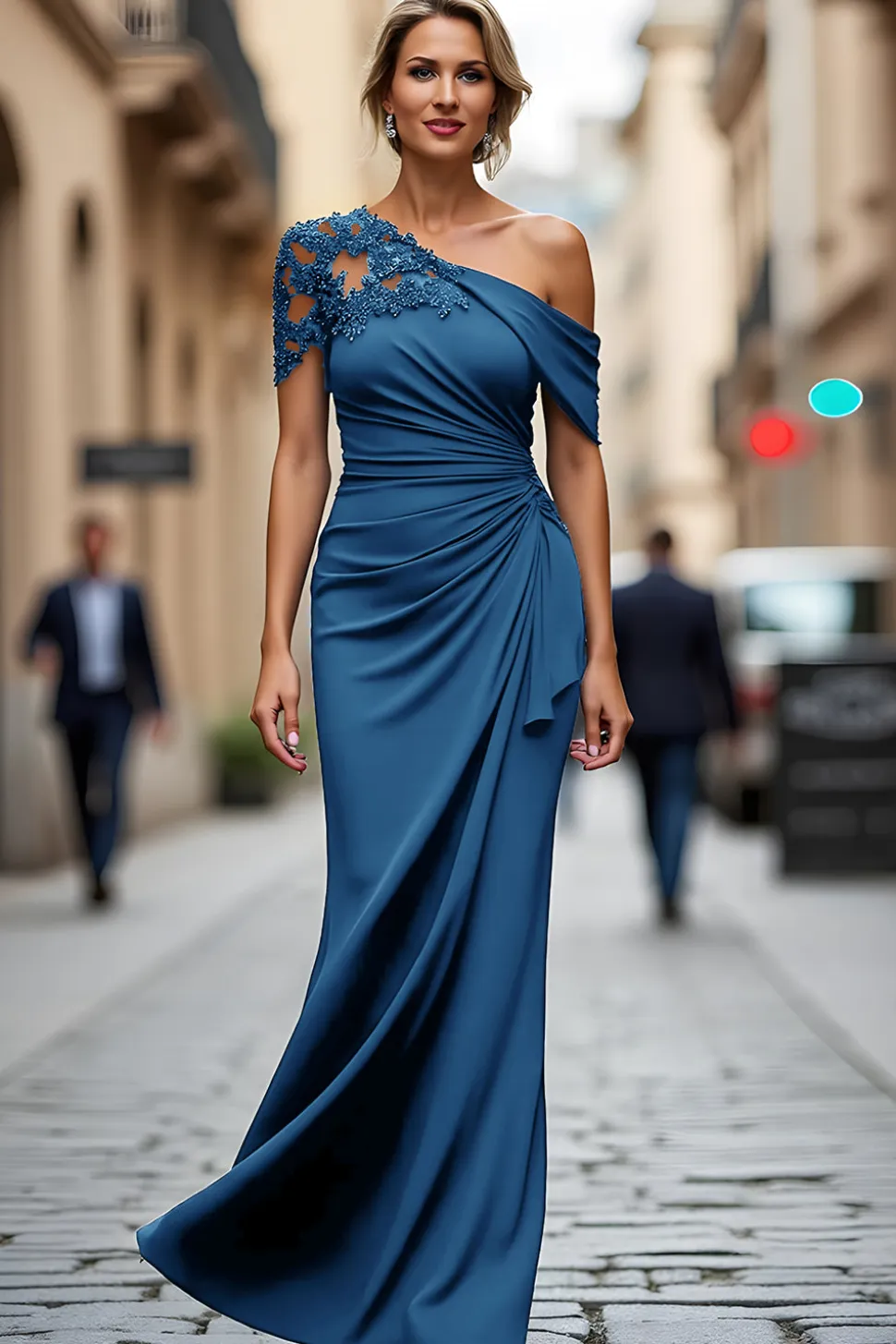 Sereia Preta Assimétrica Mãe do Vestido da Noiva com Apliques