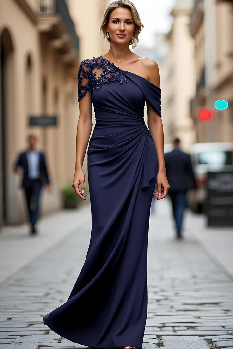 Sereia Preta Assimétrica Mãe do Vestido da Noiva com Apliques
