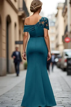 Sereia Preta Assimétrica Mãe do Vestido da Noiva com Apliques
