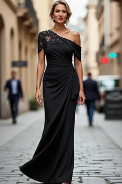 Sereia Preta Assimétrica Mãe do Vestido da Noiva com Apliques