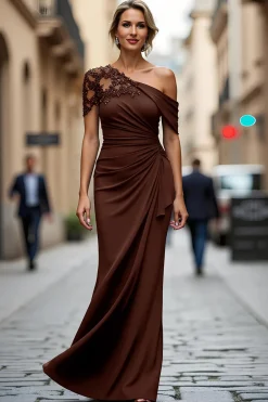 Sereia Preta Assimétrica Mãe do Vestido da Noiva com Apliques