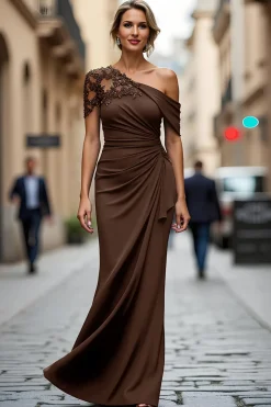 Sereia Preta Assimétrica Mãe do Vestido da Noiva com Apliques
