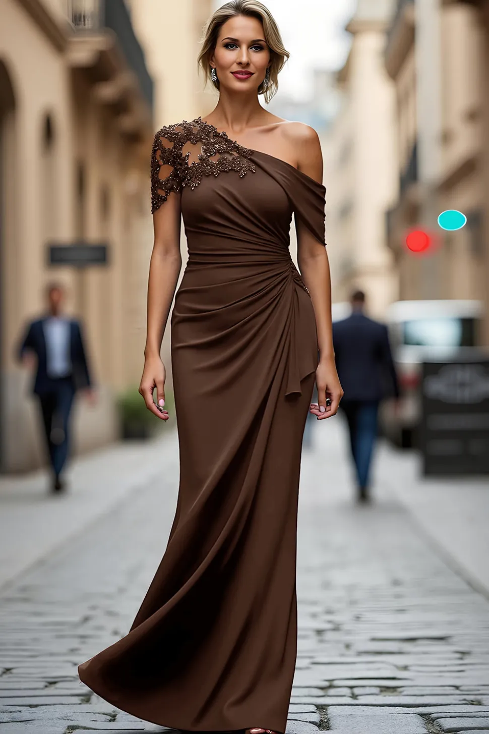 Sereia Preta Assimétrica Mãe do Vestido da Noiva com Apliques