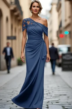 Sereia Preta Assimétrica Mãe do Vestido da Noiva com Apliques