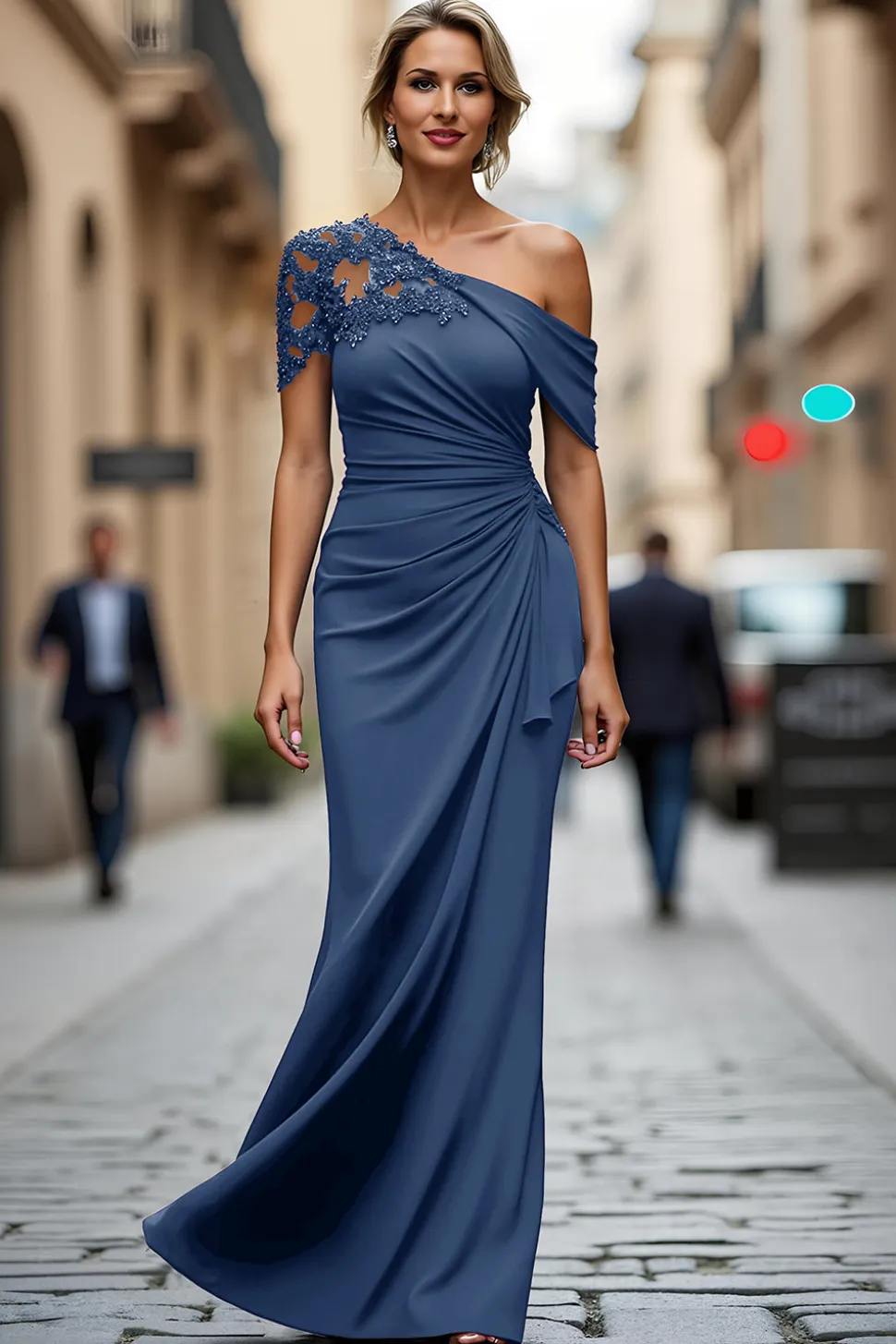 Sereia Preta Assimétrica Mãe do Vestido da Noiva com Apliques