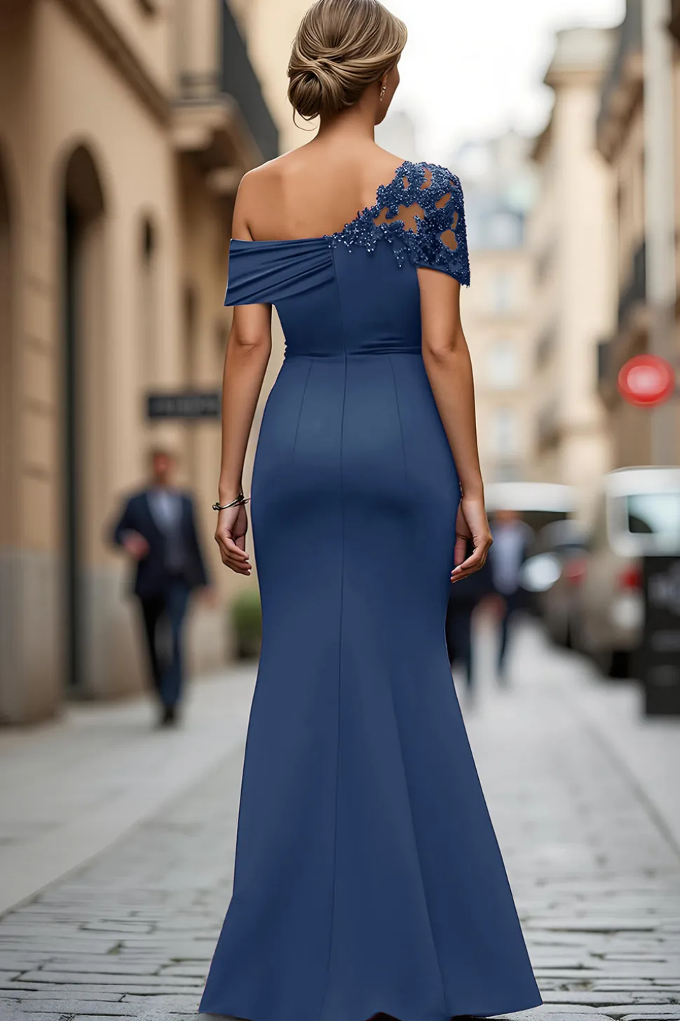 Sereia Preta Assimétrica Mãe do Vestido da Noiva com Apliques