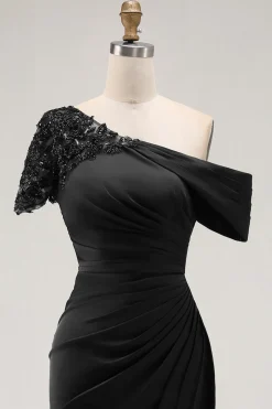 Sereia Preta Assimétrica Mãe do Vestido da Noiva com Apliques