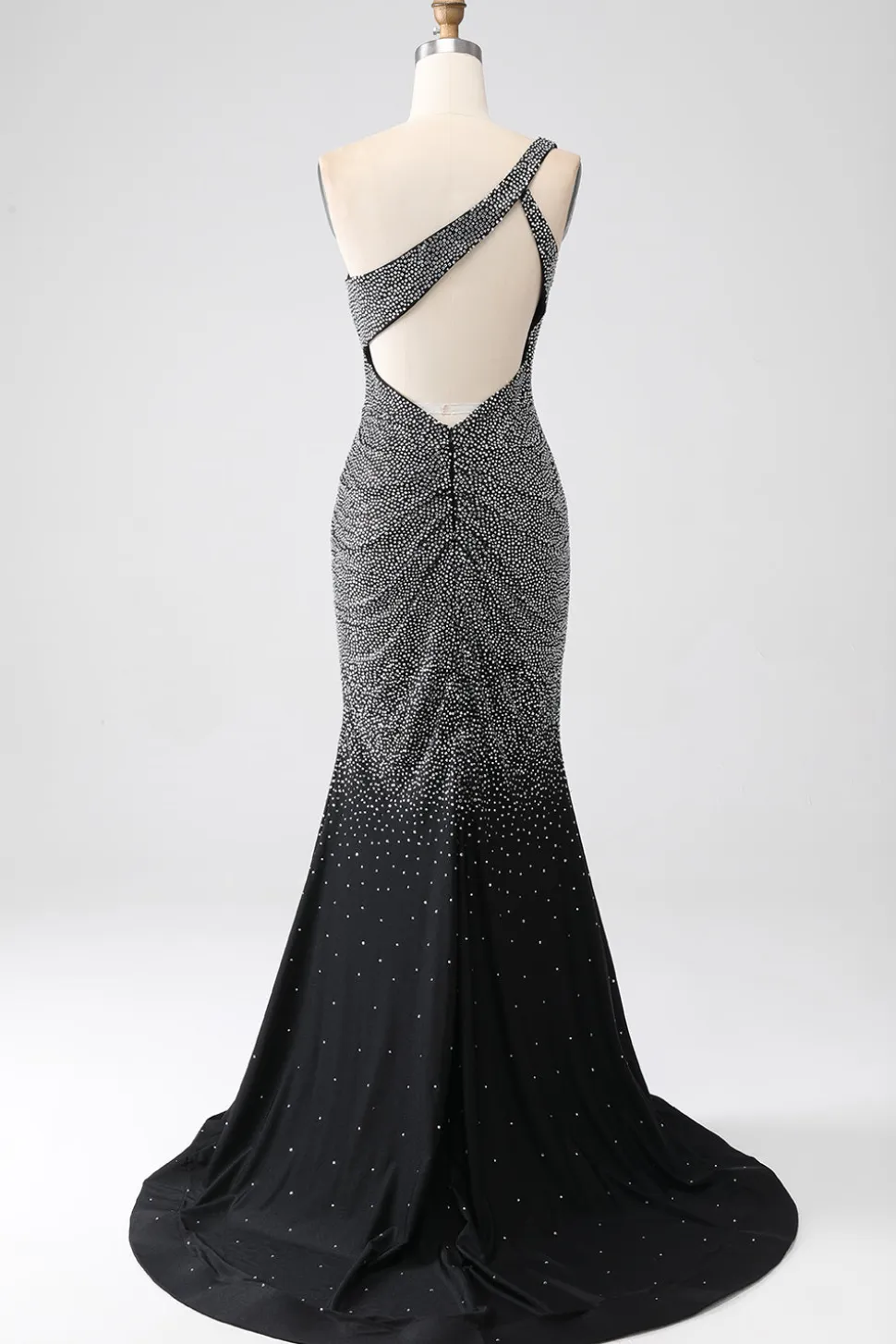Sereia Preta Brilhante Um Ombro Corset Prom Dress