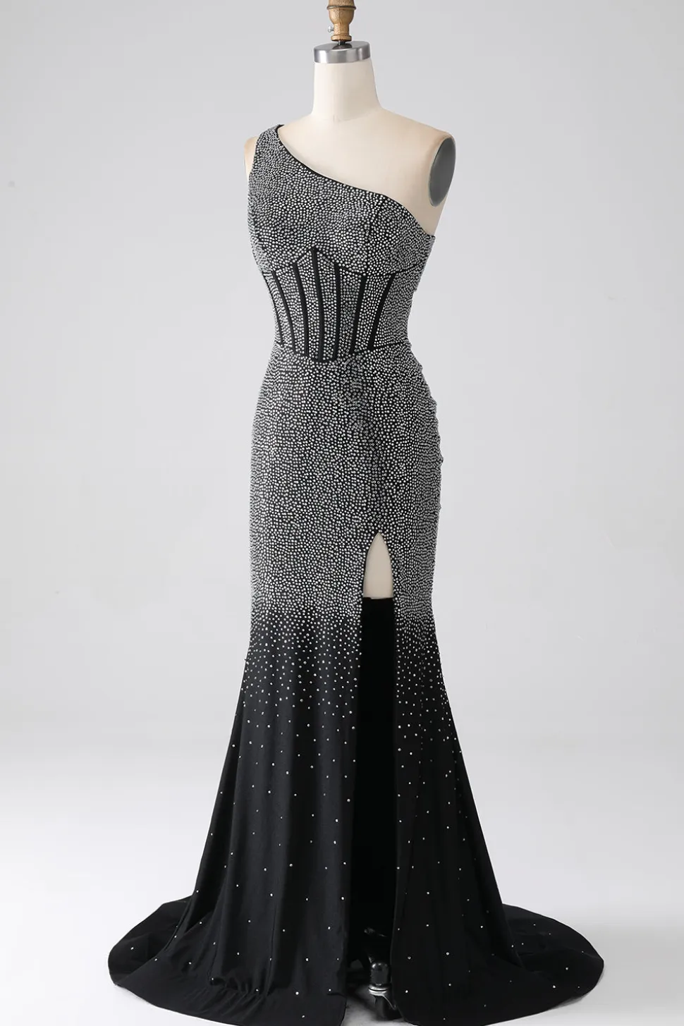 Sereia Preta Brilhante Um Ombro Corset Prom Dress