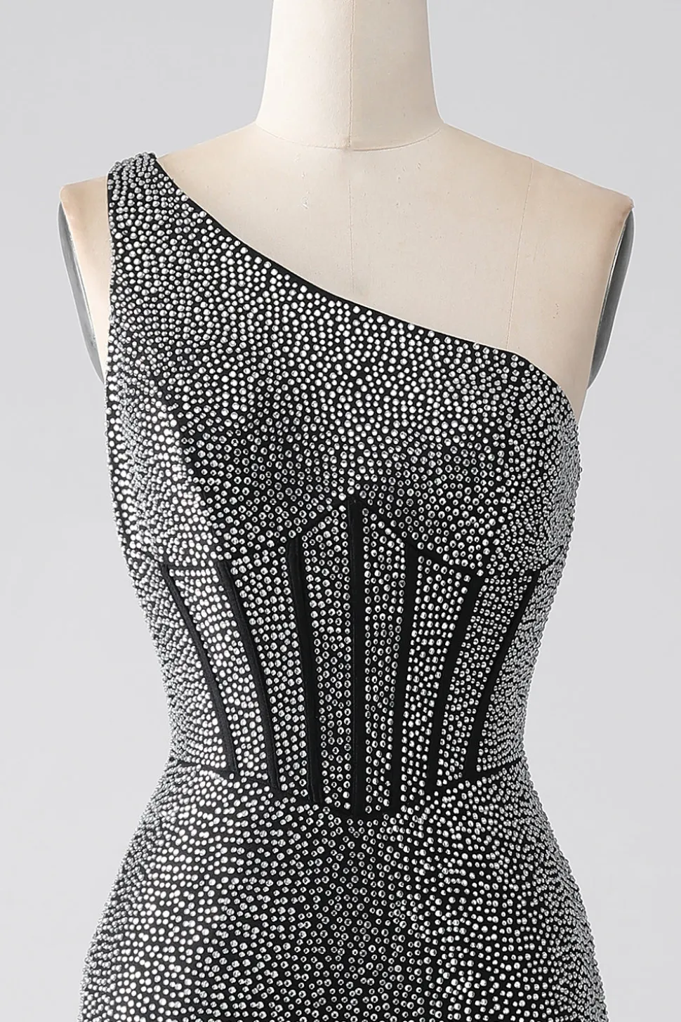 Sereia Preta Brilhante Um Ombro Corset Prom Dress