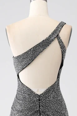 Sereia Preta Brilhante Um Ombro Corset Prom Dress