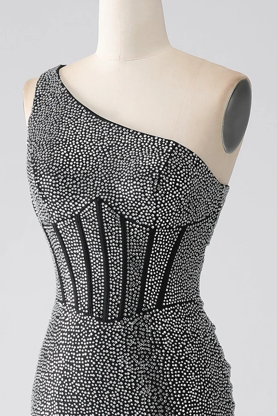 Sereia Preta Brilhante Um Ombro Corset Prom Dress