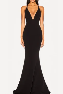 Sereia Preta Deep V-Neck Vestido Formal