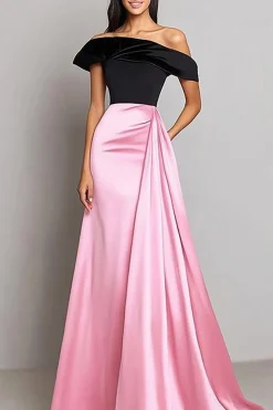 Sereia preta e rosa fora do ombro longo vestido de gala