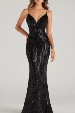 Sereia Preta Esparguete Correias Sequins Vestido Formal