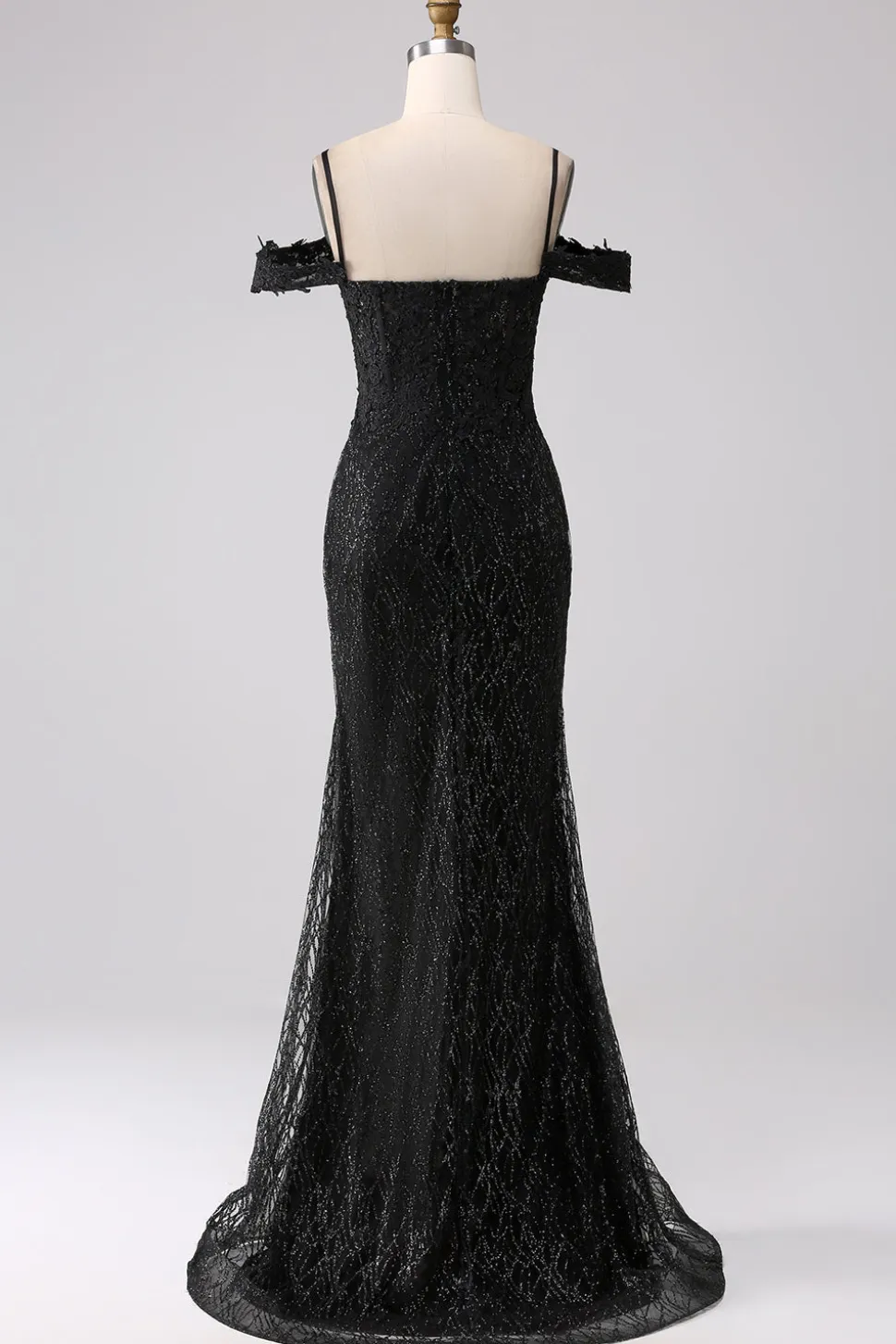 Sereia Preta Ombro Frio Vestido Longo Baile de Formatura com Fenda