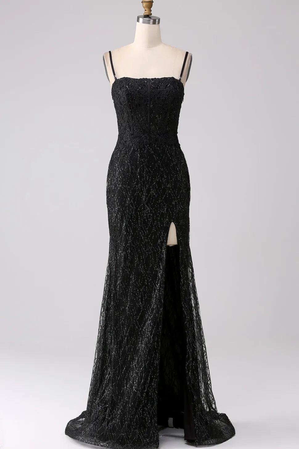 Sereia Preta Ombro Frio Vestido Longo Baile de Formatura com Fenda