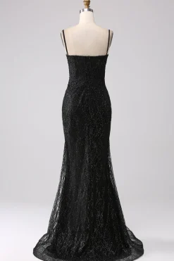 Sereia Preta Ombro Frio Vestido Longo Baile de Formatura com Fenda
