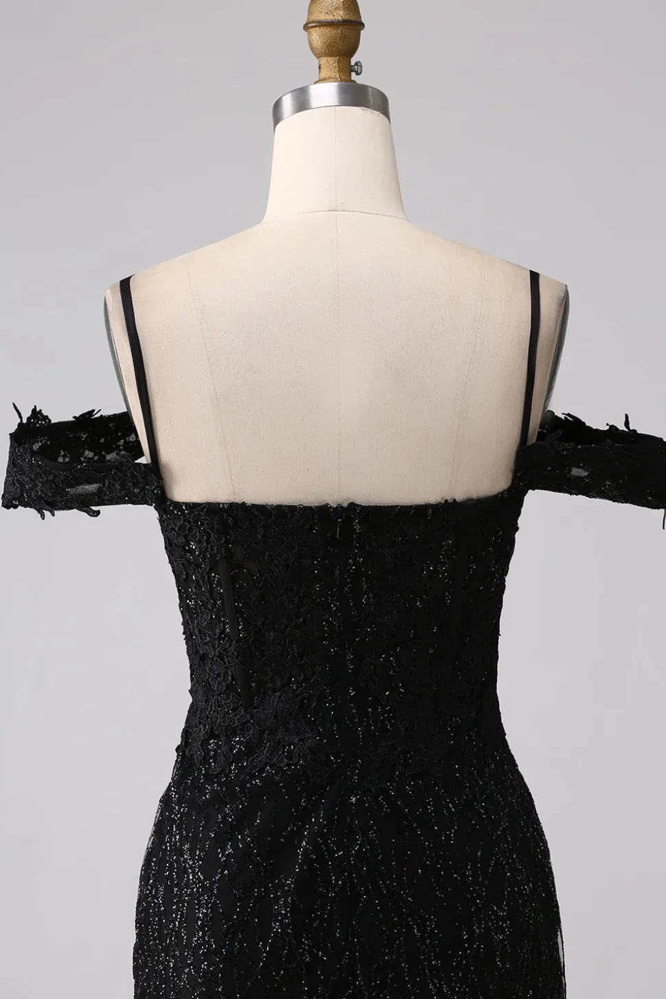 Sereia Preta Ombro Frio Vestido Longo Baile de Formatura com Fenda