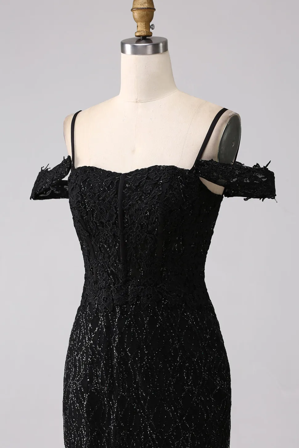 Sereia Preta Ombro Frio Vestido Longo Baile de Formatura com Fenda