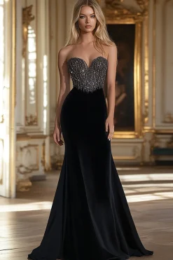 Sereia Preta Querida Frisado Cetim Prom Dress