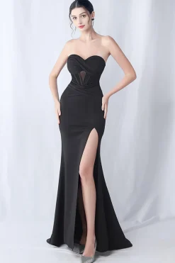 Sereia Preta Querida Vestido Formal Longo com Fenda