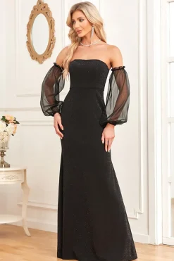 Sereia Preta Strapless Long Prom Dress