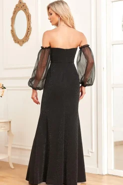Sereia Preta Strapless Long Prom Dress